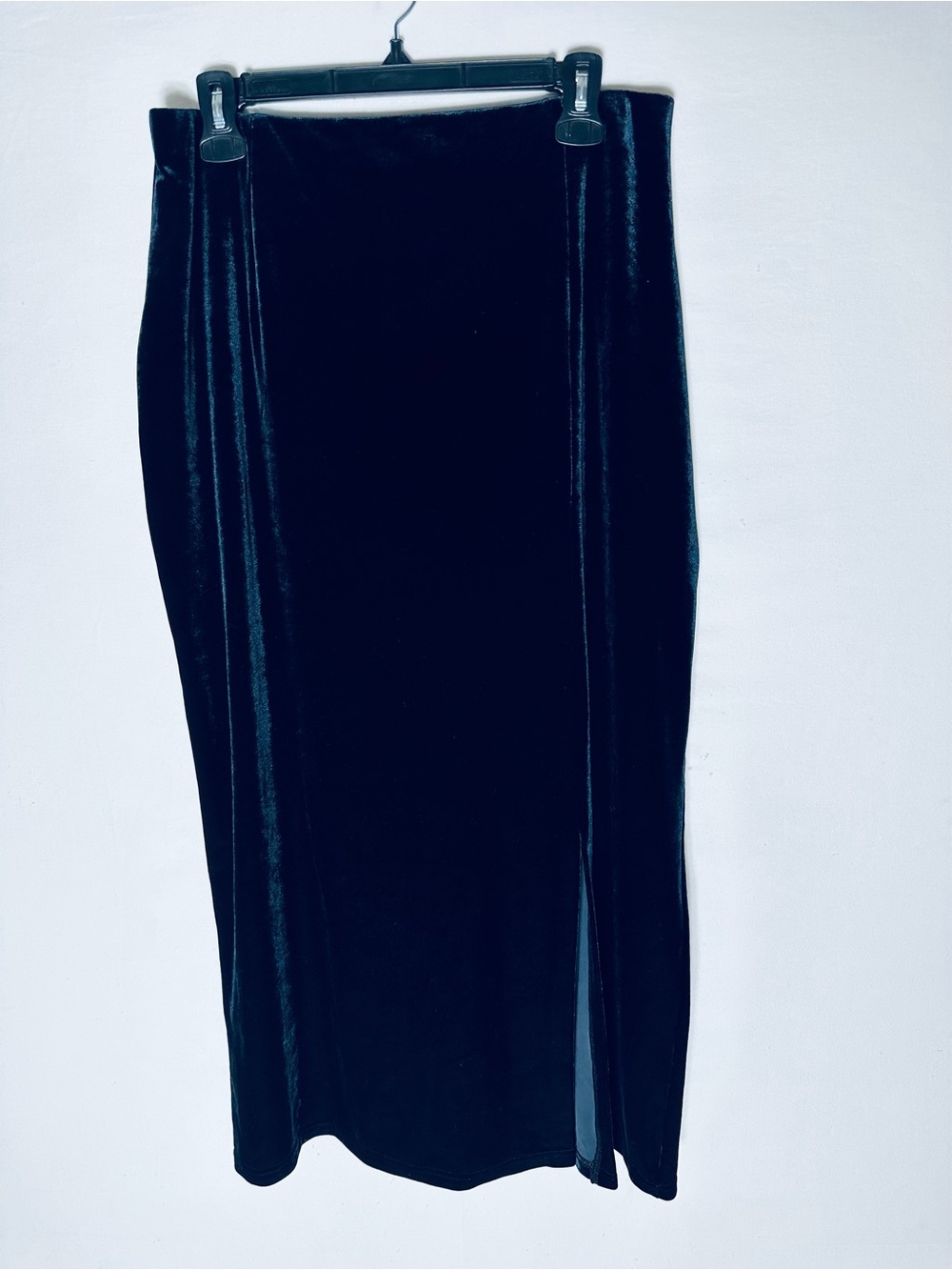 Vintage Cleo Petites Black Velour Midi Skirt W Slit LP Goth Whimsigoth Vamp
